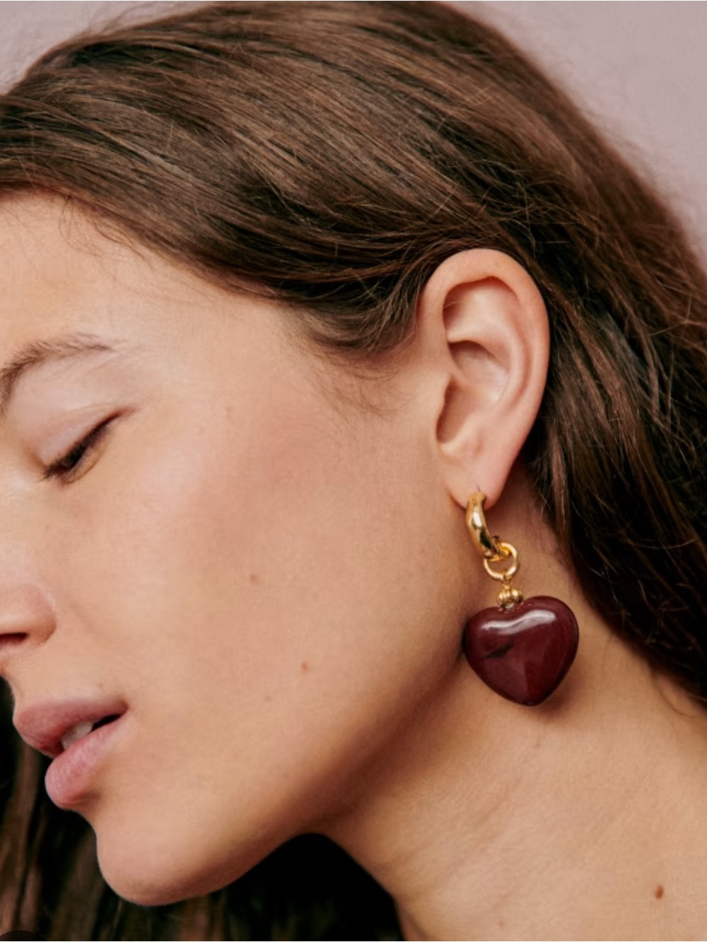 Sézane Pippa Gold and Deep Brown Heart Drop Earrings